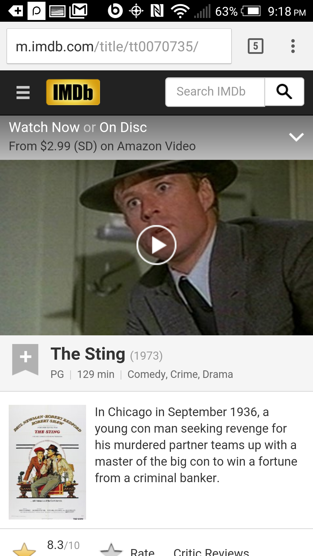 IMDb The Sting Page